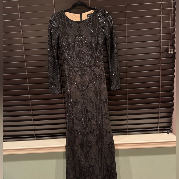 Betsy Adam long sleeve black sequence dress size 2 - Picture 2 of 4